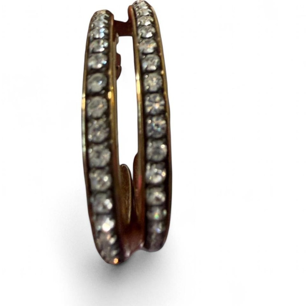 Vintage 80s Gold Tone‎ Rhinestone Inset Half Hoop Earrings